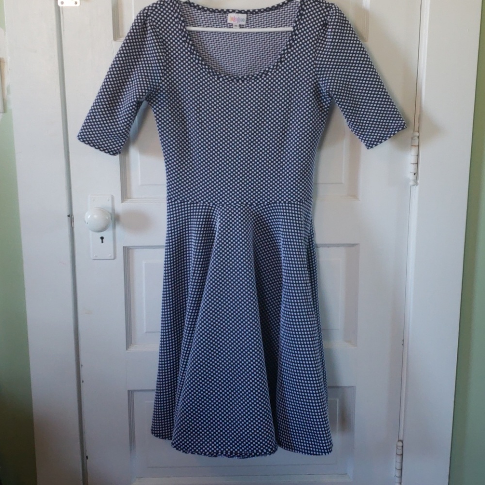 Lularoe textured navy polka dot Nicole dress